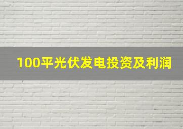 100平光伏发电投资及利润