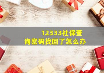 12333社保查询密码找回了怎么办