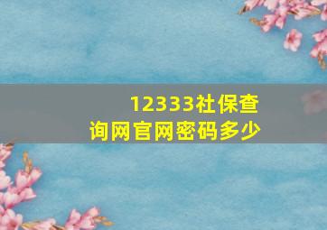 12333社保查询网官网密码多少