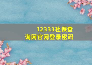 12333社保查询网官网登录密码