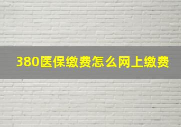 380医保缴费怎么网上缴费