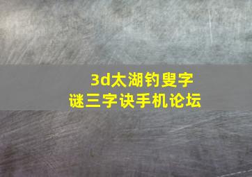 3d太湖钓叟字谜三字诀手机论坛