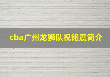 cba广州龙狮队祝铭震简介