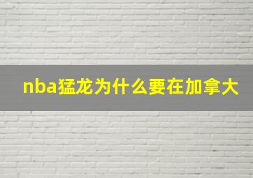 nba猛龙为什么要在加拿大