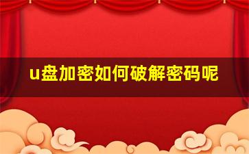 u盘加密如何破解密码呢