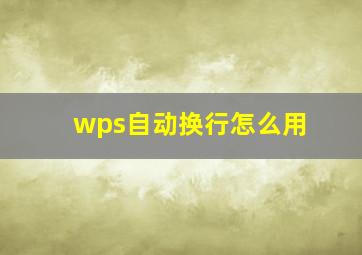 wps自动换行怎么用