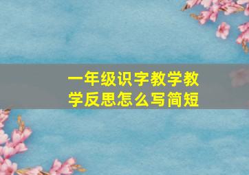 一年级识字教学教学反思怎么写简短