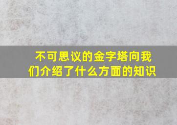 不可思议的金字塔向我们介绍了什么方面的知识