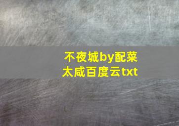 不夜城by配菜太咸百度云txt