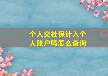 个人交社保计入个人账户吗怎么查询