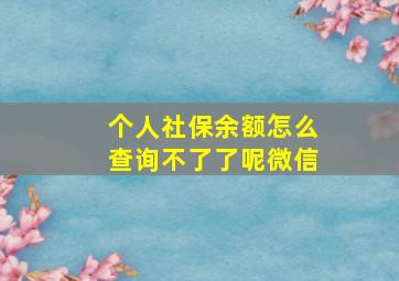 个人社保余额怎么查询不了了呢微信