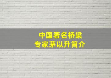 中国著名桥梁专家茅以升简介