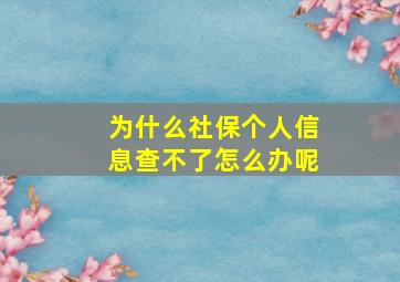 为什么社保个人信息查不了怎么办呢