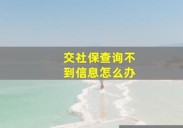 交社保查询不到信息怎么办