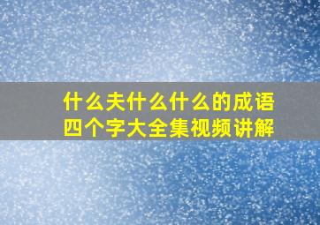 什么夫什么什么的成语四个字大全集视频讲解