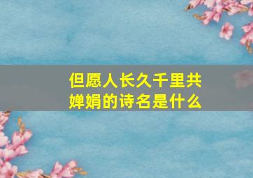 但愿人长久千里共婵娟的诗名是什么