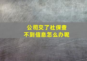 公司交了社保查不到信息怎么办呢