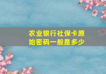 农业银行社保卡原始密码一般是多少