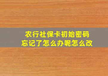 农行社保卡初始密码忘记了怎么办呢怎么改