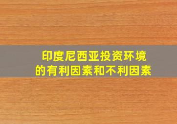 印度尼西亚投资环境的有利因素和不利因素