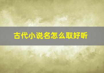 古代小说名怎么取好听