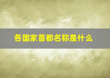 各国家首都名称是什么