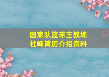 国家队篮球主教练杜峰简历介绍资料