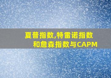 夏普指数,特雷诺指数和詹森指数与CAPM