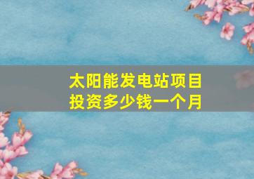 太阳能发电站项目投资多少钱一个月