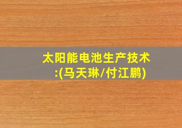 太阳能电池生产技术:(马天琳/付江鹏)