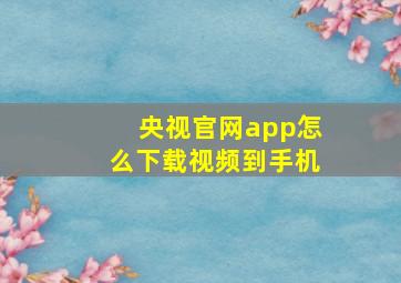 央视官网app怎么下载视频到手机