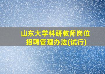 山东大学科研教师岗位招聘管理办法(试行)