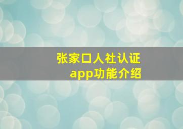 张家口人社认证app功能介绍