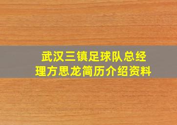 武汉三镇足球队总经理方思龙简历介绍资料