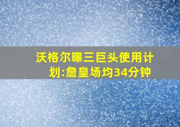 沃格尔曝三巨头使用计划:詹皇场均34分钟