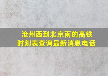 沧州西到北京南的高铁时刻表查询最新消息电话