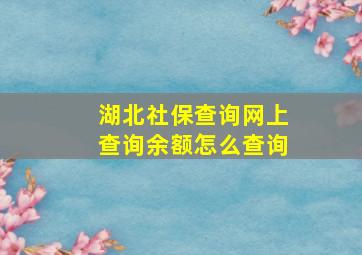 湖北社保查询网上查询余额怎么查询