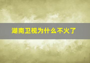 湖南卫视为什么不火了