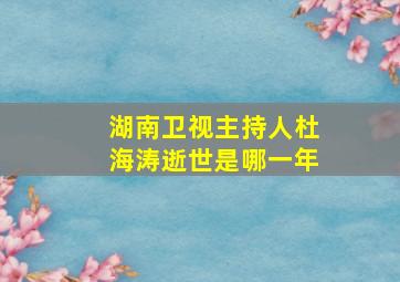 湖南卫视主持人杜海涛逝世是哪一年