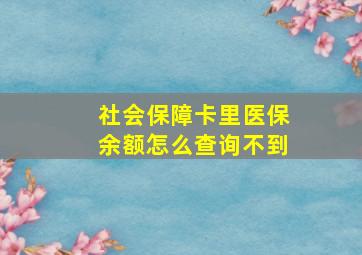 社会保障卡里医保余额怎么查询不到