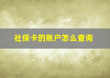 社保卡的账户怎么查询