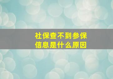 社保查不到参保信息是什么原因