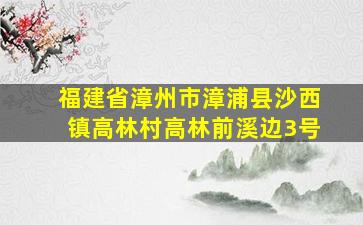 福建省漳州市漳浦县沙西镇高林村高林前溪边3号