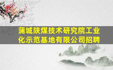 蒲城陕煤技术研究院工业化示范基地有限公司招聘