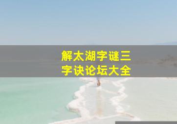 解太湖字谜三字诀论坛大全