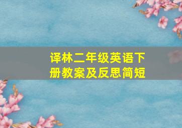 译林二年级英语下册教案及反思简短