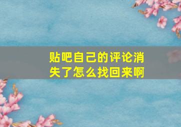 贴吧自己的评论消失了怎么找回来啊