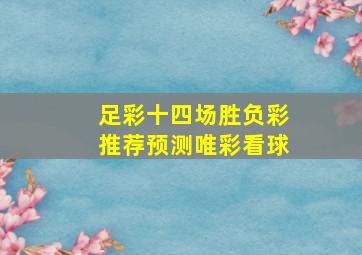 足彩十四场胜负彩推荐预测唯彩看球