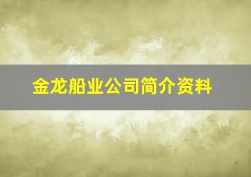 金龙船业公司简介资料