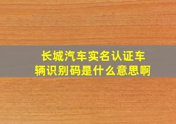 长城汽车实名认证车辆识别码是什么意思啊